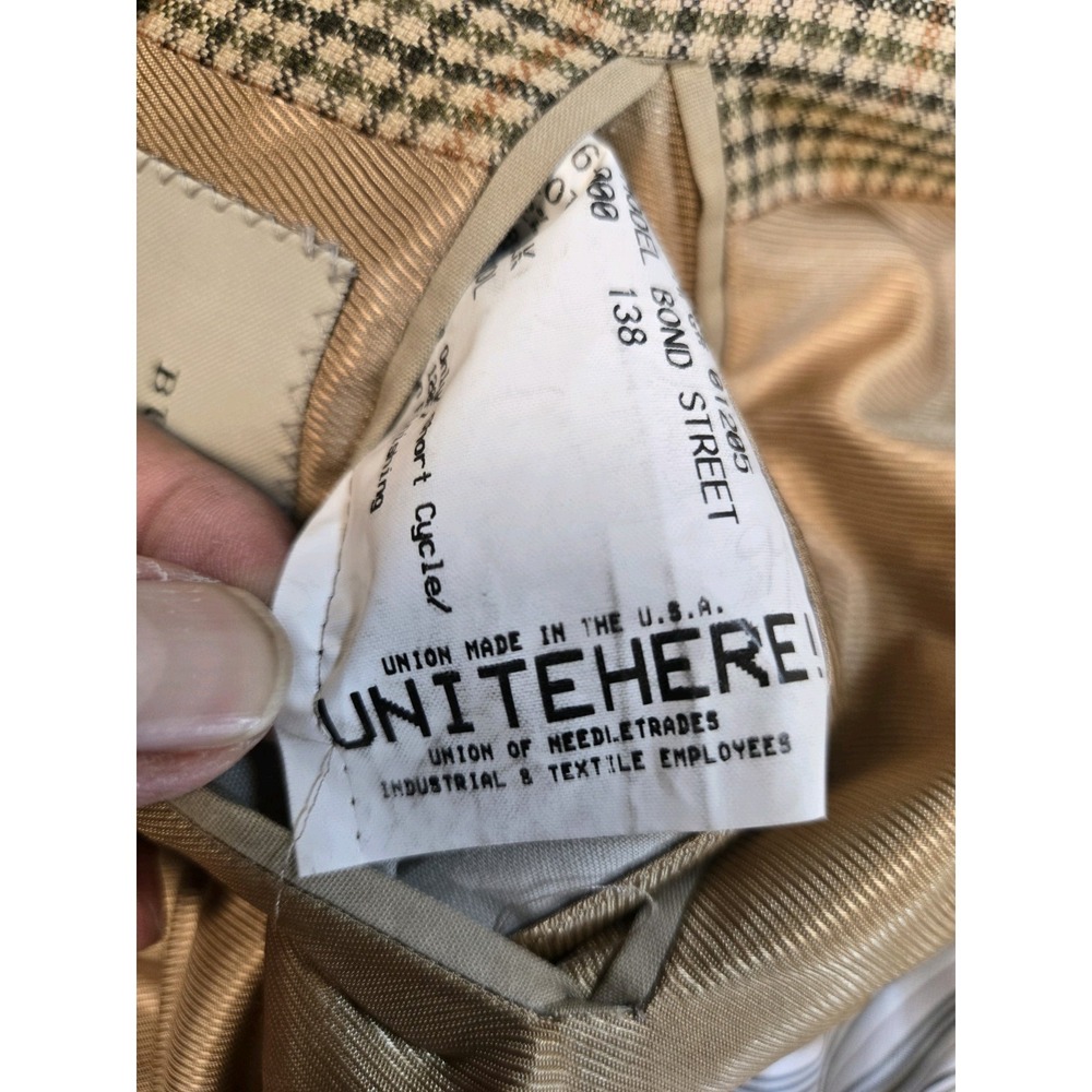 Burberry Men's Silk Wool 3 Btn Blazer Gold Brn Plaid Size 42 Lng Hole In Lining - Picture 9 of 16